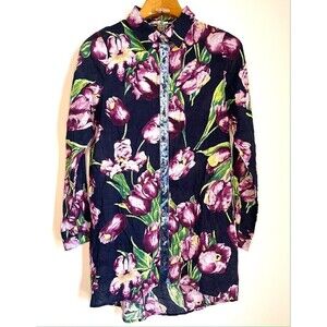 ODDY Anthropologie Floral Velvet Tunic Blouse Size: S